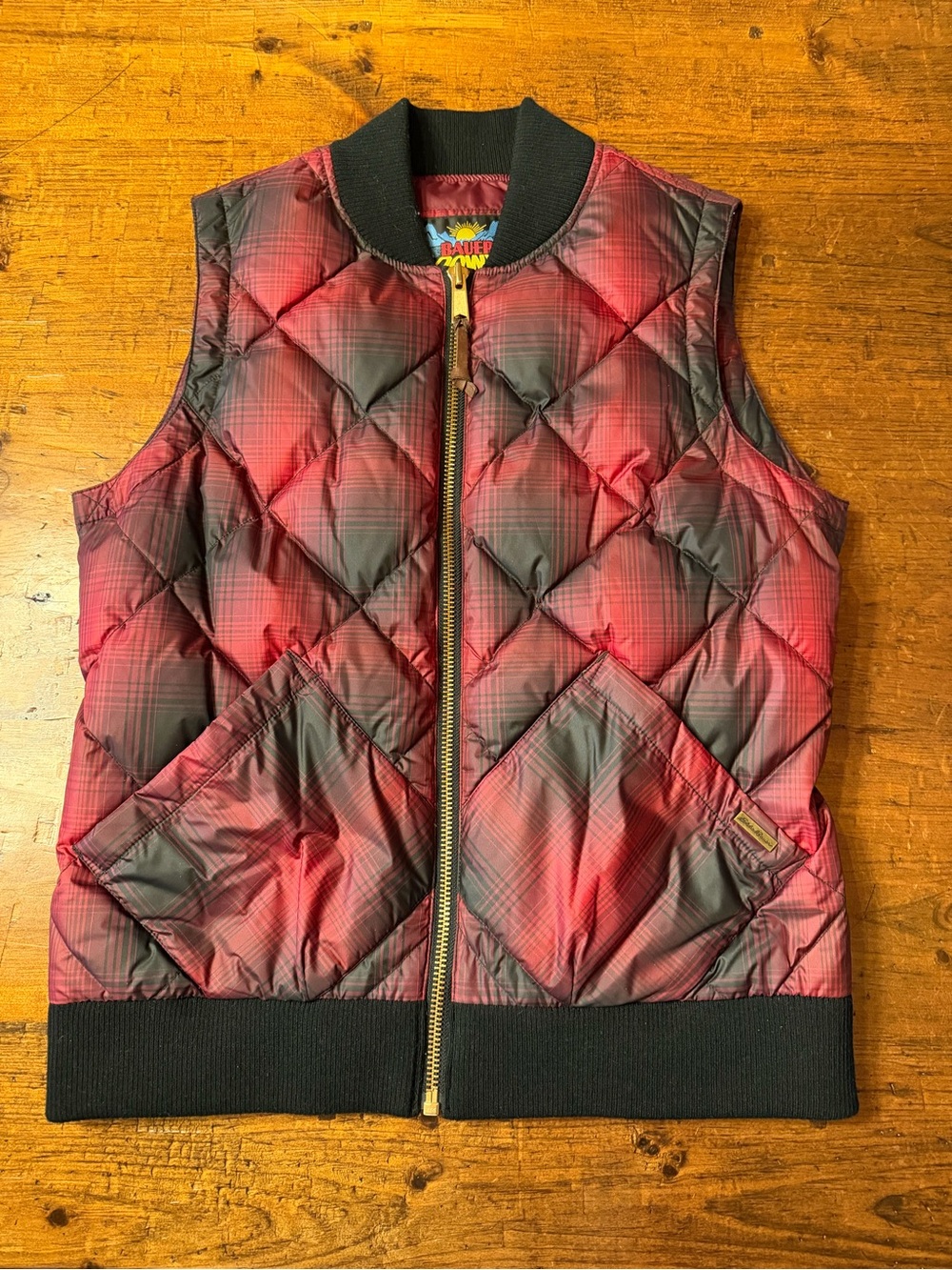 Eddie Bauer Red and Black Plaid Quilted down  Vest